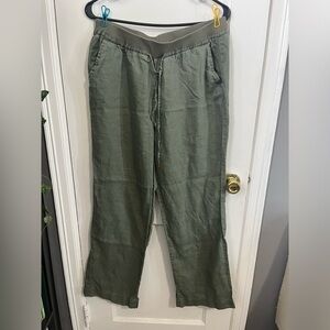 Army Green Wide Legged Linen Pants